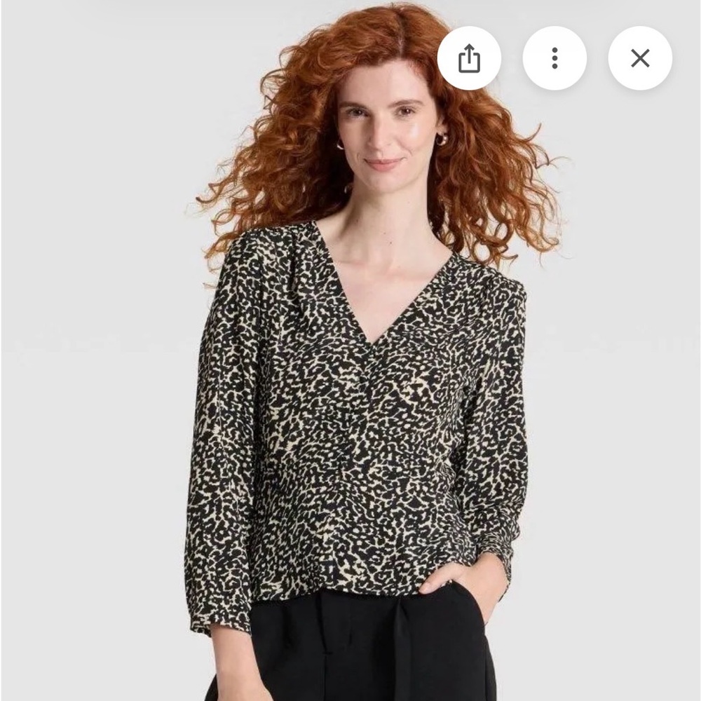 NWT Women's A New Day Black and White Animal Print Top M, Business Casual